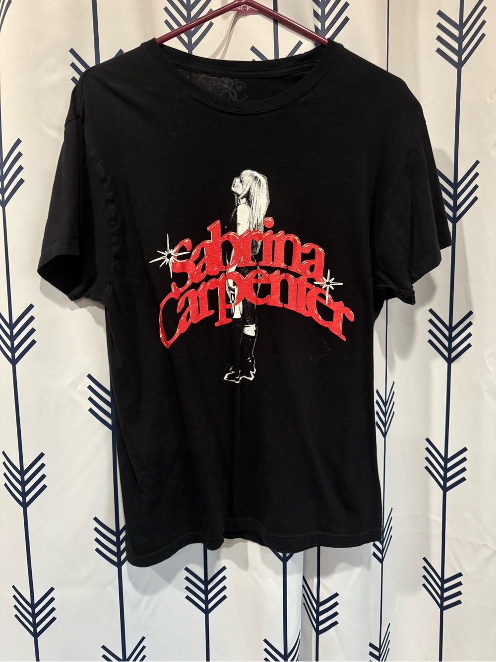 Black Short Sleeve Tee with Red Sabrina Carpenter Graphic
